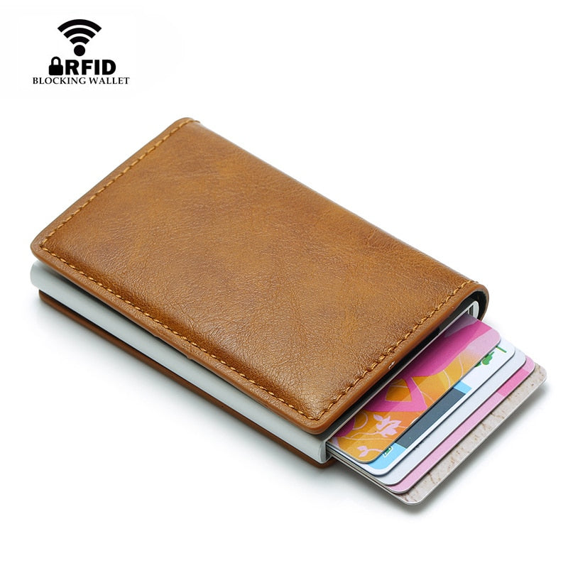 Minimalist Mens Wallet - Wallet Men Money Bag Mini Purse Male Vintage Automatical Aluminium Rfid Card Holder Wallet Small Smart Wallet