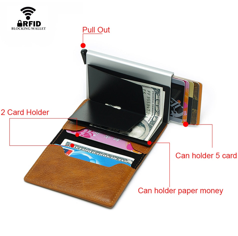 Minimalist Mens Wallet - Wallet Men Money Bag Mini Purse Male Vintage Automatical Aluminium Rfid Card Holder Wallet Small Smart Wallet
