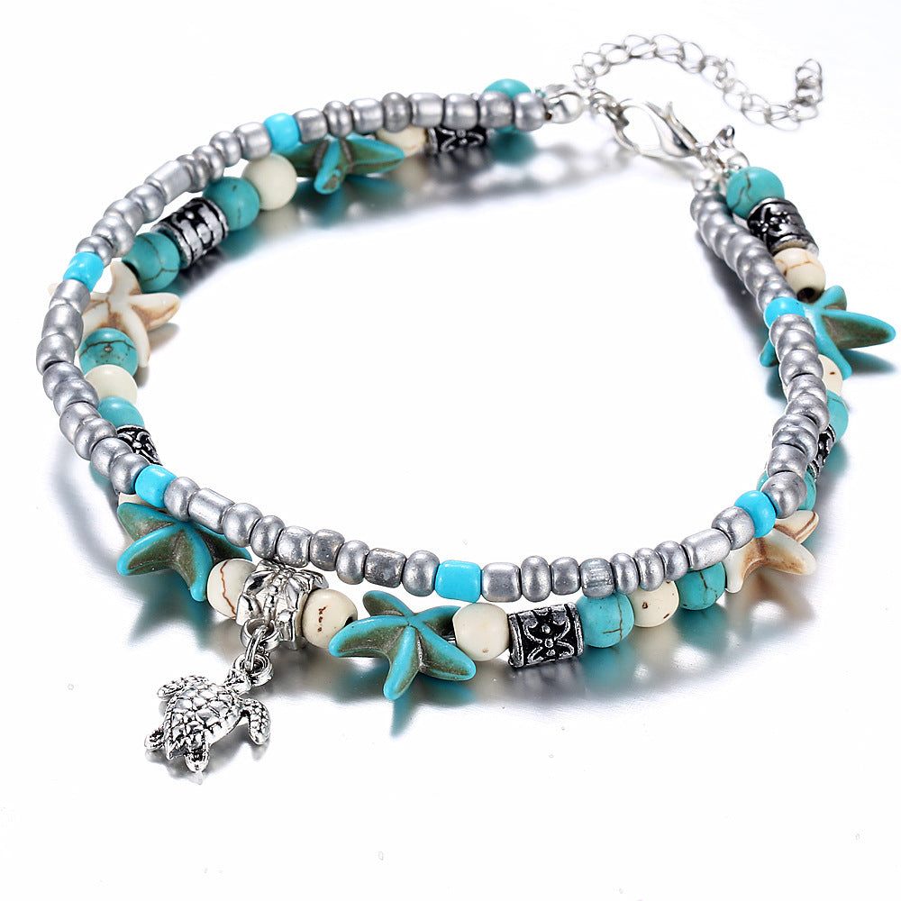 Vintage Shell Beads Starfish Sea Turtle Anklets For Women New Multi Layer Anklet Leg Bracelet Handmade Bohemian Jewelry
