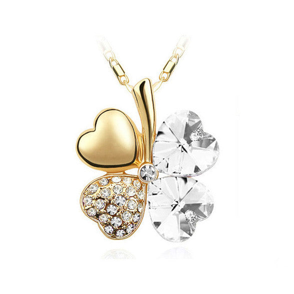 Women`s Day factory hotsell Austrian Crystal four Leaf Leaves Clover heart rhinestones necklace pendant jewelry 9554