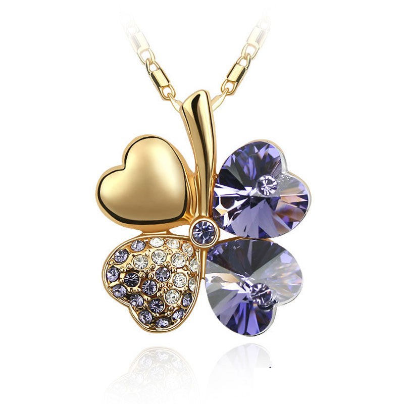 Women`s Day factory hotsell Austrian Crystal four Leaf Leaves Clover heart rhinestones necklace pendant jewelry 9554