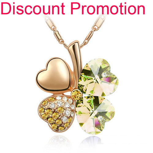 Women`s Day factory hotsell Austrian Crystal four Leaf Leaves Clover heart rhinestones necklace pendant jewelry 9554
