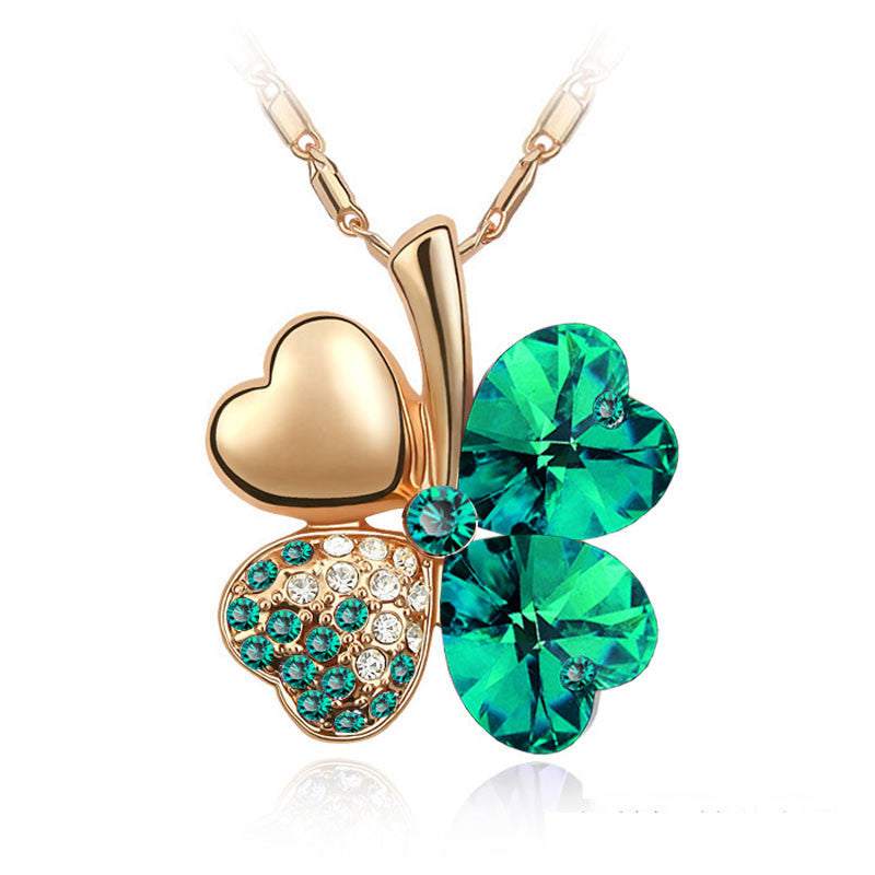 Women`s Day factory hotsell Austrian Crystal four Leaf Leaves Clover heart rhinestones necklace pendant jewelry 9554