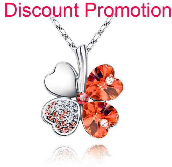 Women`s Day factory hotsell Austrian Crystal four Leaf Leaves Clover heart rhinestones necklace pendant jewelry 9554