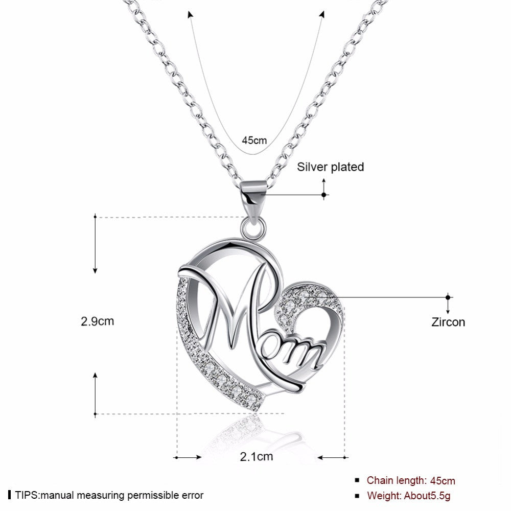 Love Mom Gift Great Mama Pendant Necklace - Silver Plated Jewelry Christmas Gift For Mother MUM Letters Heart Pendant Wholesale